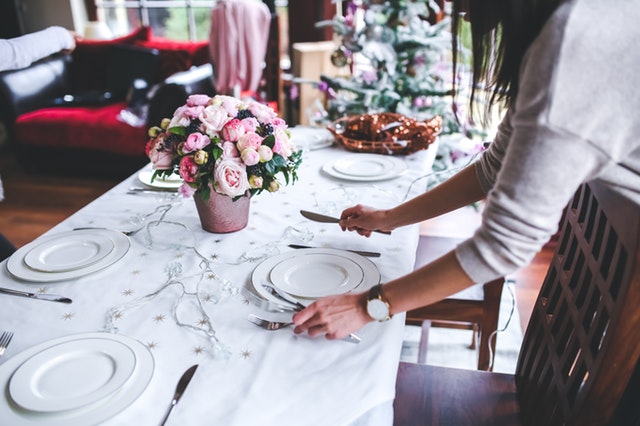 Woman Flowers Dinner Table